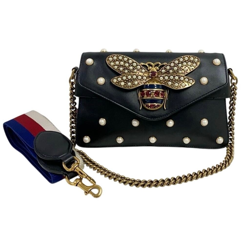 Gucci Broadway Queen Margaret Pearl Studded Bee Shoulder Bag